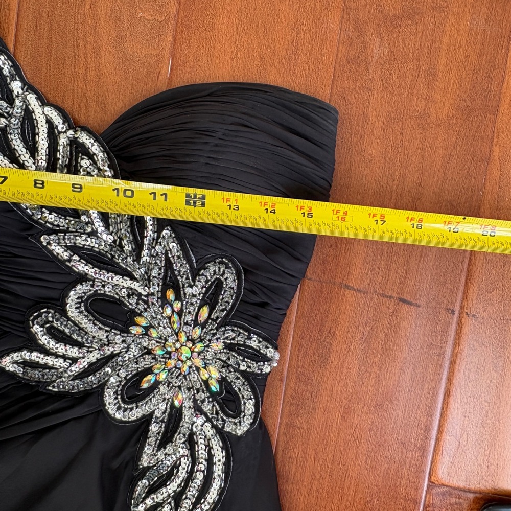 Cassandra Stone‎ Mac Duggal Black One Shoulder Sequin Cutout Gown Dress Size 8 - Picture 11 of 14